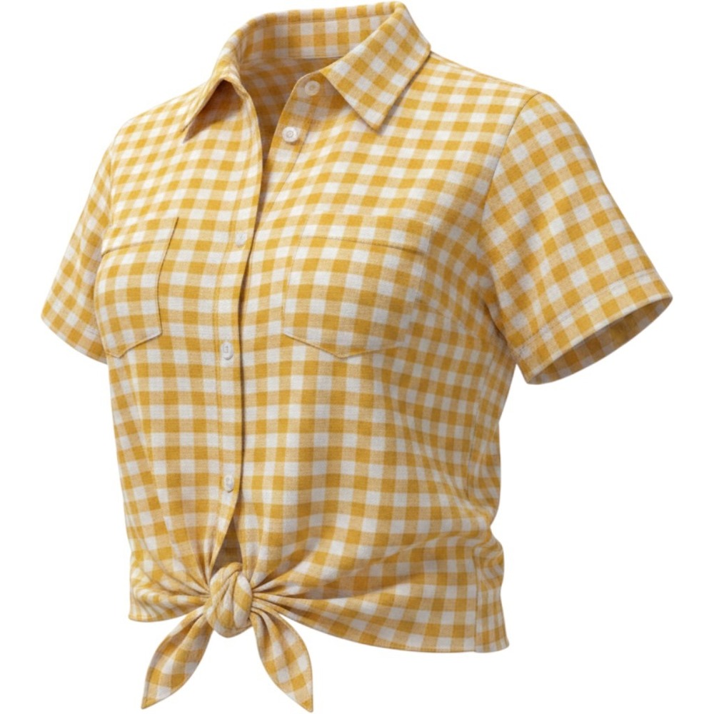 Eden & Olivia Yellow Gingham Tie Front Short Sleeve Button Down Shirt Size M